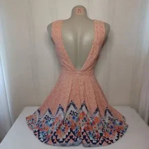 Anthropologie Ark & Co Orange Print & Floral V Neck Sleeveless Dress‎ Sz M - EUC - Picture 2 of 10